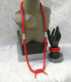 PrestigeApplause Igbo Faux Elephant-Tusk Red Coral Groom men African Necklace Bracelet Beads Jewellery Set - Male Traditional Nigerian