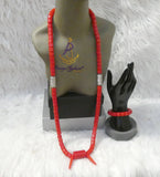 PrestigeApplause Igbo Faux Elephant-Tusk Red Coral Groom men African Necklace Bracelet Beads Jewellery Set - Male Traditional Nigerian