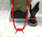 PrestigeApplause Igbo Faux Elephant-Tusk Red Coral Groom men African Necklace Bracelet Beads Jewellery Set - Male Traditional Nigerian