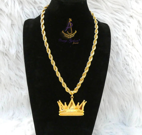 PrestigeApplause Italian Gold Plated Crown Pendant Necklace – Royal Statement Necklace Jewelry for Men & Women PrestigeApplause Jewels