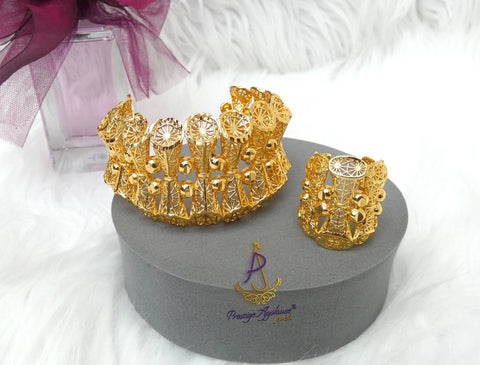 PrestigeApplause Luxury Gold Plated Statement Bracelet & Ring Set | Bold Chunky Cuff Italian Gold Replica Jewellery