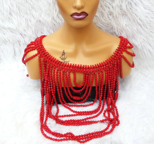 PrestigeApplause Nigerian Edo Delta Red Coral Beaded Bridal Top Blouse wedding Bridal Party Beaded Igbo Traditional Wear PrestigeApplause Jewels