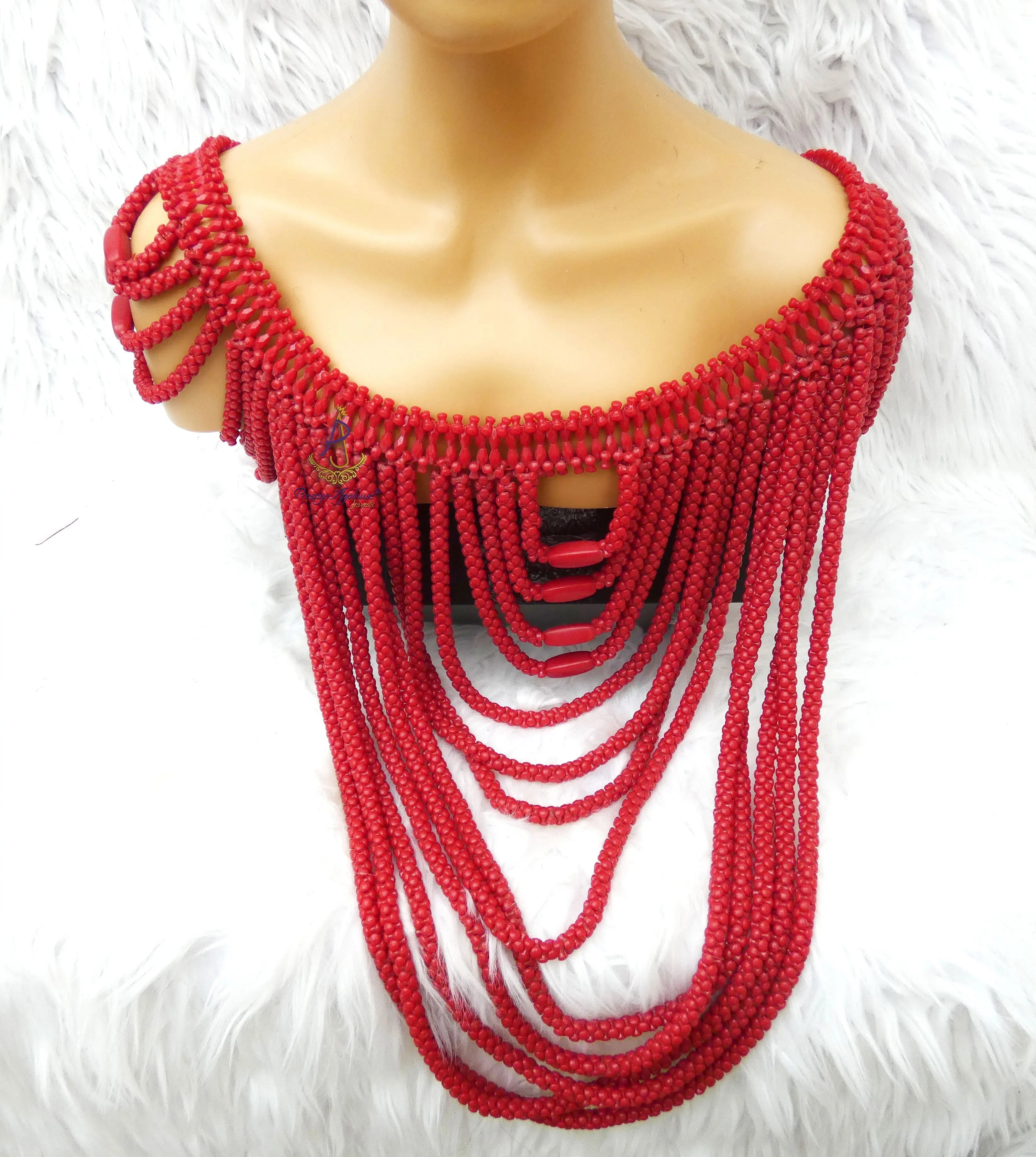 PrestigeApplause Nigerian Bridal Wear Edo Delta Red Coral Beaded Bridal PrestigeApplause Nigerian Bridal Wear Edo Delta Red Coral Beaded Bridal
