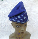 PrestigeApplause Royal Blue New Design African Men Aso Oke Yoruba Fila Cap Party with Embroidery Groom Men Nigerian Hat PrestigeApplause Jewels