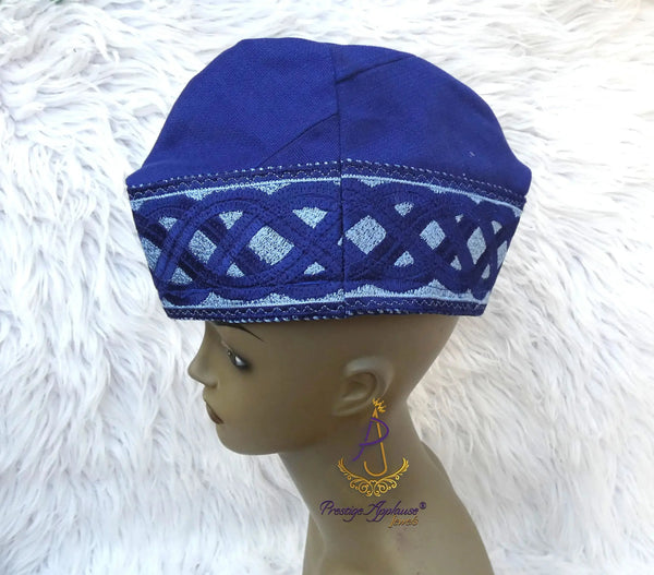 PrestigeApplause Royal Blue New Design African Men Aso Oke Yoruba Fila Cap Party with Embroidery Groom Men Nigerian Hat PrestigeApplause Jewels