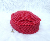 PrestigeApplause African Red Bead Edo Igbo beaded cap for Nigerian traditional wedding Hat PrestigeApplause Jewels