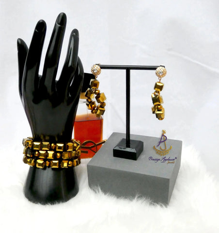 PrestigeApplause Champagne Gold Black Grey Earring Bracelet Crystal Beads Jewellery Set Latest African Nigerian Beads PrestigeApplause Jewels