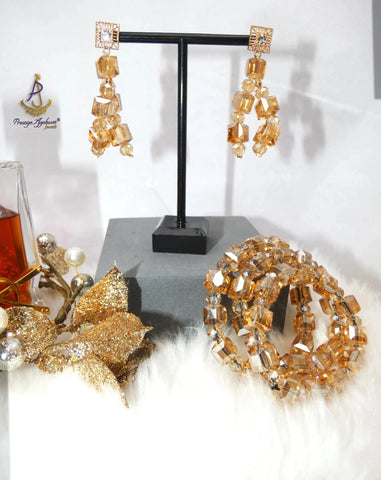 Latest Beads Champagne Gold Black Grey Earring Bracelet Crystal Beads Jewellery Set Latest African Nigerian Beads (Copy) PrestigeApplause Jewels