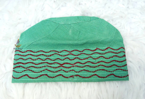 PrestigeApplause Green Mix Red Yoruba Fila Hat Royal Embroidery Designs Aso Oke Groom Fila Cap African Nigerian Hat For Men Groom For Wedding Party PrestigeApplause Jewels