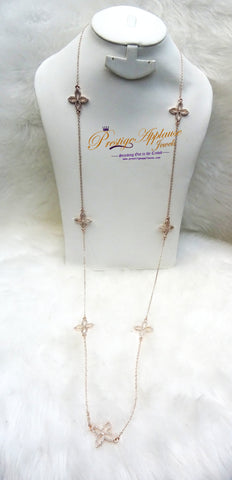 Beautiful Clover Crystal Gold Necklace Earring Popular Jewellery Set UK despatch Great as Gift