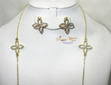 Beautiful Clover Crystal Gold Necklace Earring Popular Jewellery Set UK despatch Great as Gift