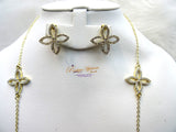 Beautiful Clover Crystal Gold Necklace Earring Popular Jewellery Set UK despatch Great as Gift