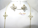 Beautiful Clover Crystal Gold Necklace Earring Popular Jewellery Set UK despatch Great as Gift