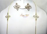 Beautiful Clover Crystal Gold Necklace Earring Popular Jewellery Set UK despatch Great as Gift