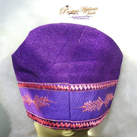 Orange Gold Purple Gold Men Aso Oke Groom Fila Cap Hat UK Dispatch