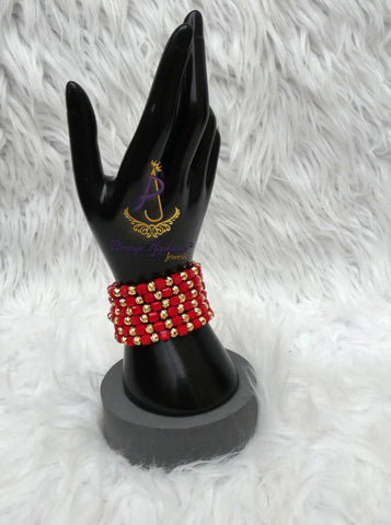 Red Beads with Gold Accessories Unisex Hand Bracelet – Adjustable Fashion Jewelry for Men & Women Bangle Bracelet