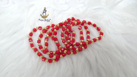 Red Beads with Gold Accessories Unisex Hand Bracelet – Adjustable Fashion Jewelry for Men & Women Bangle Bracelet