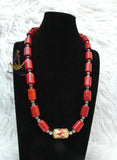Red Coral-Style Beaded Necklace Men Women Set – Traditional Statement Jewellery