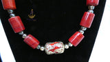 Red Coral-Style Beaded Necklace Men Women Set – Traditional Statement Jewellery PrestigeApplause Jewels