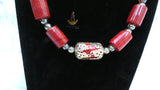 Red Coral-Style Beaded Necklace Men Women Set – Traditional Statement Jewellery PrestigeApplause Jewels