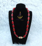 Red Coral-Style Beaded Necklace Men Women Set – Traditional Statement Jewellery