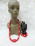 Edo Delta Igbo Red Mix Coral Groom men African Nigerian Traditional Beads Necklace Bracelet Jewellery Wedding Set PrestigeApplause Jewels