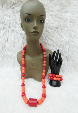 Edo Delta Igbo Red Mix Coral Groom men African Nigerian Traditional Beads Necklace Bracelet Jewellery Wedding Set PrestigeApplause Jewels