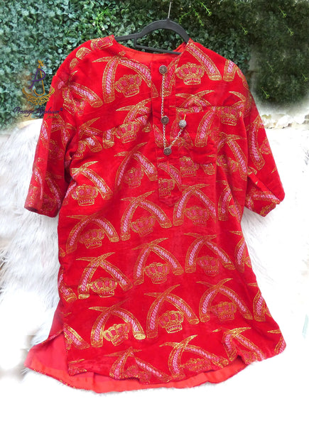 Red with Gold Men Male Royal Crown Velvet Igbo Edo Delta Isiagu Traditional Chieftaincy Top – African Inspired Statement Wear Top Edo Accessories