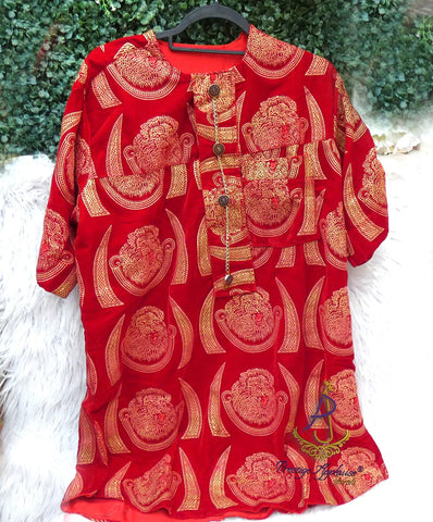 Red with Gold Velvet Igbo Edo Delta Isiagu Traditional Male Chieftaincy Top – African Statement Wear Top Edo Accessories