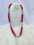 Latest Design Red Authentic Traditional Coral Beads with Silver Plated Necklace Jewellery Set