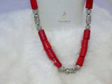 Latest Design Red Authentic Traditional Coral Beads with Silver Plated Necklace Jewellery Set