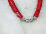 Latest Design Red Authentic Traditional Coral Beads with Silver Plated Necklace Jewellery Set