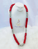 Latest Design Red Authentic Traditional Coral Beads with Silver Plated Necklace Jewellery Set