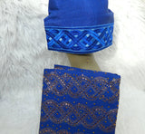 Royal Blue Aso Oke Yoruba Fila Cap With Women Gele – Traditional African Men’s Hat for Groom, Bride Gele Wedding Party PrestigeApplause Jewels