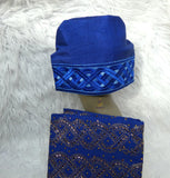 Royal Blue Aso Oke Yoruba Fila Cap With Women Gele – Traditional African Men’s Hat for Groom, Bride Gele Wedding Party PrestigeApplause Jewels