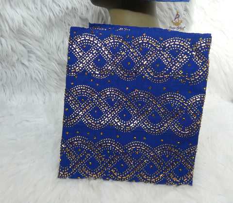 Royal Blue Aso Oke Yoruba Fila Cap With Women Gele – Traditional African Men’s Hat for Groom, Bride Gele Wedding Party PrestigeApplause Jewels