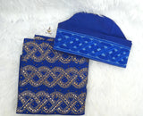 Royal Blue Aso Oke Yoruba Fila Cap With Women Gele – Traditional African Men’s Hat for Groom, Bride Gele Wedding Party PrestigeApplause Jewels