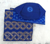 Royal Blue Aso Oke Yoruba Fila Cap With Women Gele – Traditional African Men’s Hat for Groom, Bride Gele Wedding Party PrestigeApplause Jewels