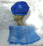 Sea Blue Aso Oke Yoruba Fila Cap With Women Gele – Traditional African Men’s Hat for Groom, Bride Gele Wedding Party PrestigeApplause Jewels