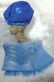 Sea Blue Aso Oke Yoruba Fila Cap With Women Gele – Traditional African Men’s Hat for Groom, Bride Gele Wedding Party PrestigeApplause Jewels
