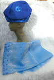 Sea Blue Aso Oke Yoruba Fila Cap With Women Gele – Traditional African Men’s Hat for Groom, Bride Gele Wedding Party PrestigeApplause Jewels
