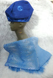 Sea Blue Aso Oke Yoruba Fila Cap With Women Gele – Traditional African Men’s Hat for Groom, Bride Gele Wedding Party PrestigeApplause Jewels