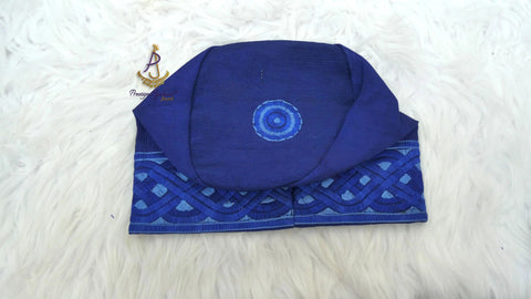 Sea Blue Aso Oke Yoruba Fila Cap With Women Gele – Traditional African Men’s Hat for Groom, Bride Gele Wedding Party PrestigeApplause Jewels