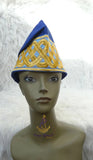 Sea Blue with Gold Aso Oke Yoruba Fila Cap With Women Gele – Traditional African Men’s Hat for Groom, Bride Gele Wedding Party