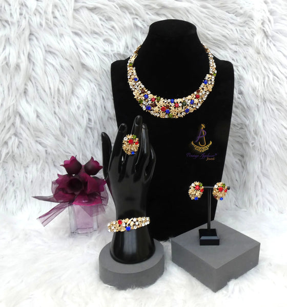Sparkling Multi Colour Gold Costume Fashion Party Wedding Necklace Earring Bracelet Jewellery Set Great as Gift PrestigeApplause Jewels
