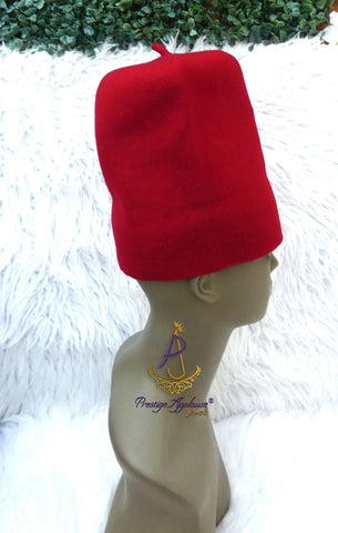 Extra Tall Red Chieftaincy Ozo African Traditional Cap | Igbo Hat | Fez Style Wool Cap | Cultural Headwear for Men