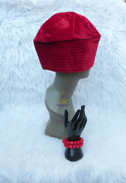 Velvet Suede Igbo Cap with Bracelet | Black, Red & Maroon Nigerian Men’s Hat | African Traditional Wear PrestigeApplause Jewels