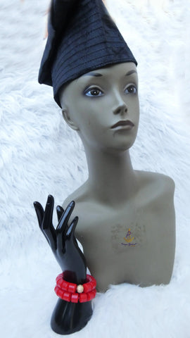 Velvet Suede Igbo Cap with Bracelet | Black, Red & Maroon Nigerian Men’s Hat | African Traditional Wear PrestigeApplause Jewels