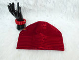 Velvet Suede Igbo Cap with Bracelet | Black, Red & Maroon Nigerian Men’s Hat | African Traditional Wear PrestigeApplause Jewels