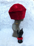 Velvet Suede Igbo Cap with Bracelet | Black, Red & Maroon Nigerian Men’s Hat | African Traditional Wear PrestigeApplause Jewels